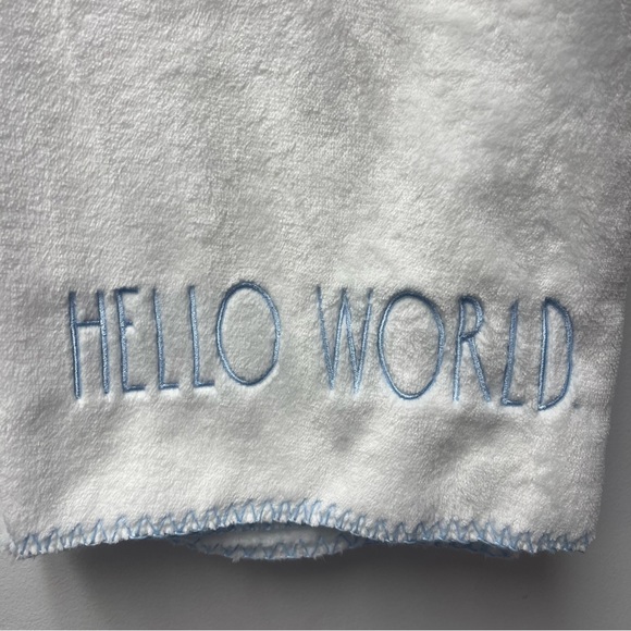 Rae Dunn Hello World Blue Font Soft Plush Baby Blanket 30”x40” - Picture 4 of 5